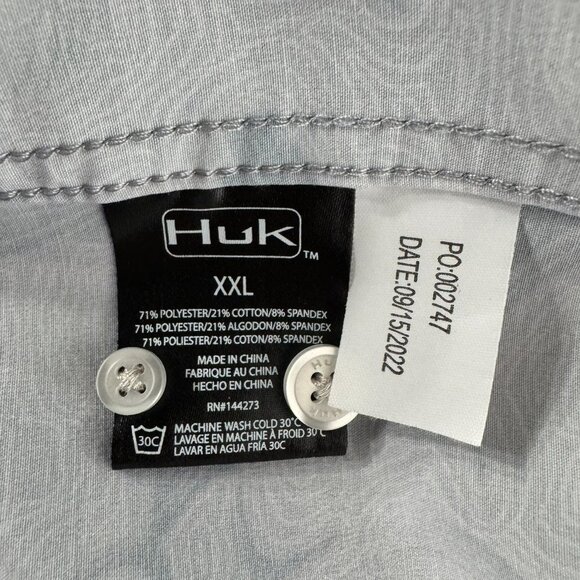 Huk Fishing Button Front Shirt 2XL Gray Fish All Over Print Short Sleeve TP-3069 - Picture 7 of 8